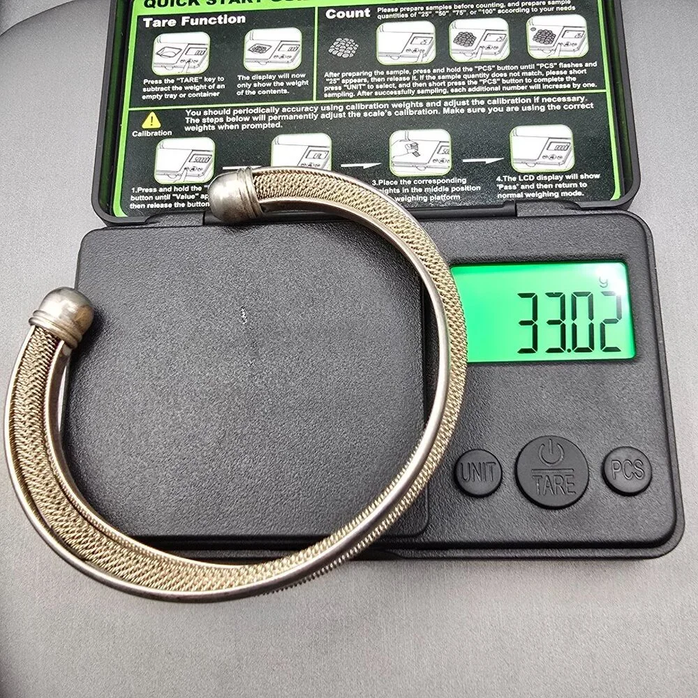 Sterling Silver Mesh Cuff Bracelet 7.5" Twisted Triple 925 Band Statement 33g - Picture 10 of 11